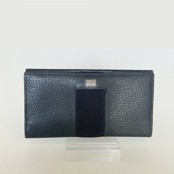 Gucci Handbags - GUCCI Vintage Black Calf Leather Long Snap Wallet